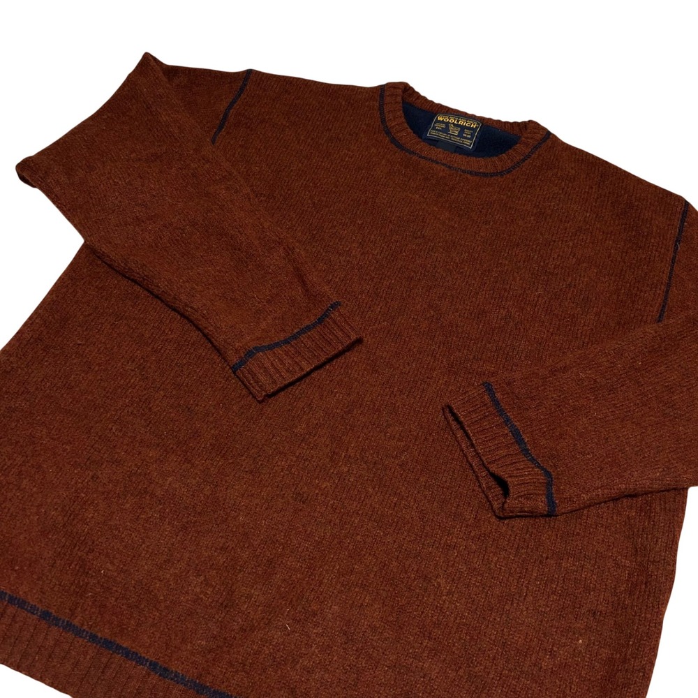 VTG Woolrich Sweater Mens XL Rust Orange 100% Shetland Wool Crewneck Tipped 90s
